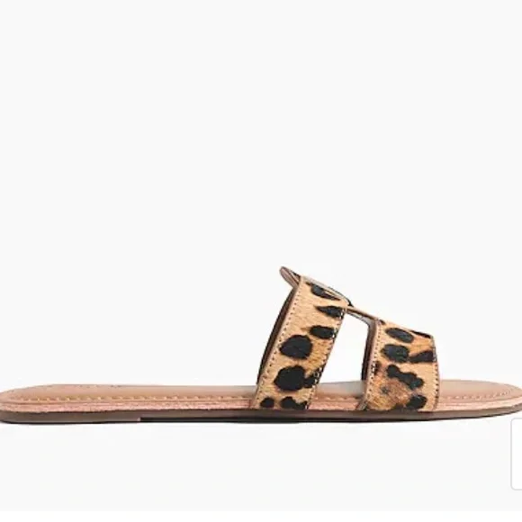 NWT jcrew leopard print calf hair slides sandals - Picture 3 of 5
